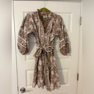 Sue Sartor flounce dress, small, brown and white